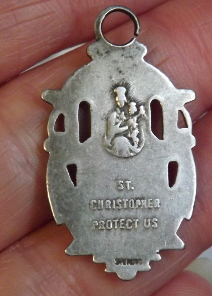 Open bail Sterling Jesus OL Mt Carmel St Saint Christopher scapular ornate medal
