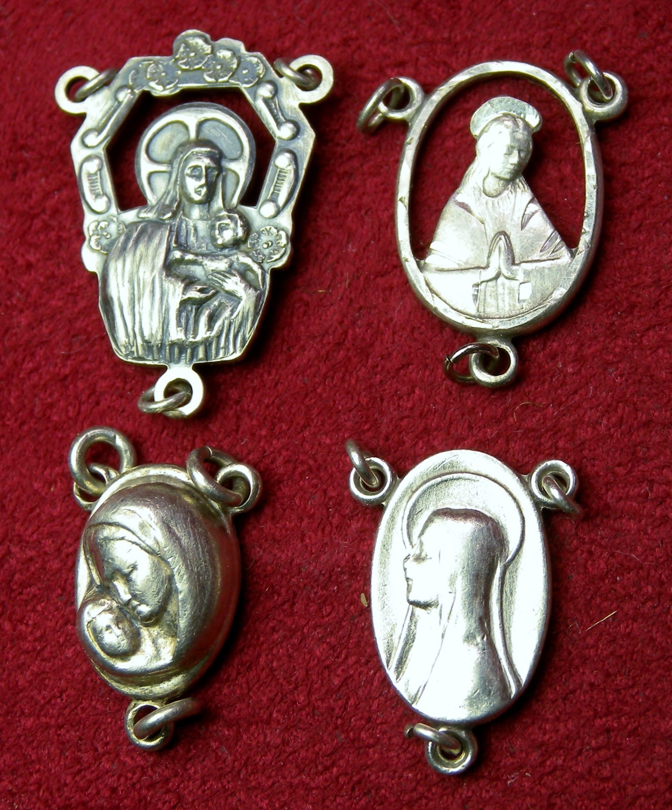 Catholic Nun Lourdes Pilgrimage Sterling Silver Rosary Centerpiece 4 Medal Lot