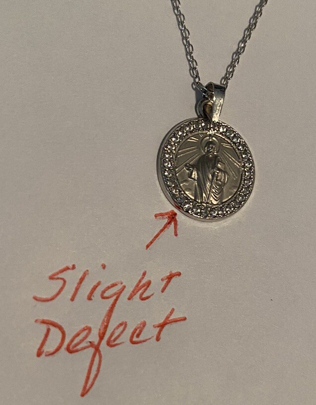 14K White Gold Lab-Grown White Sapphires St. Jude Medal Necklace