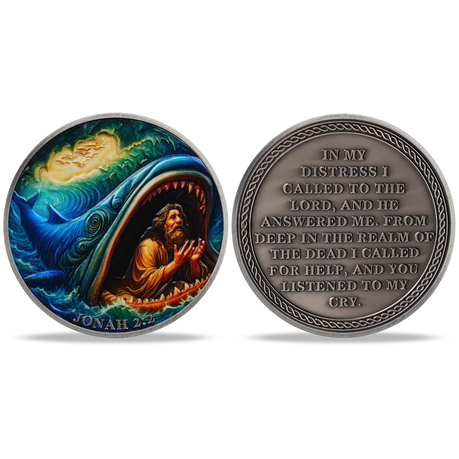 5pcs Jonah & Whale Challenge Coin Jonah 2:2 Verse Christian Religious Faith Gift
