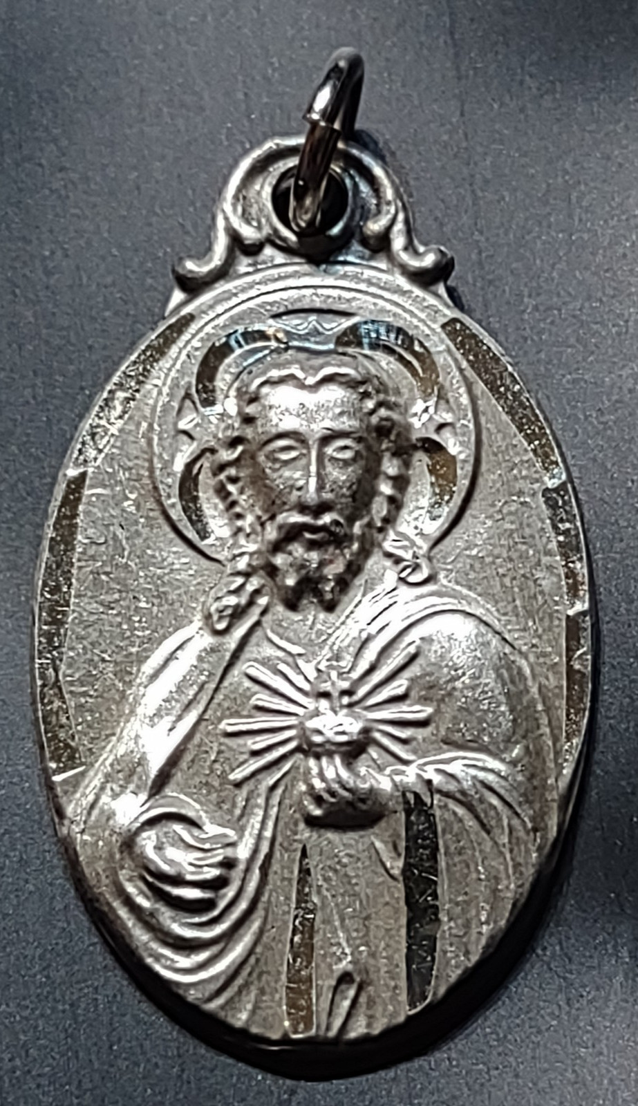 VTG 1950S ? CATHOLIC STERLING SILVER PENDANT CHARM METAL JESUS VIRGIN MOTHER