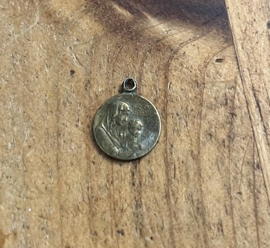 French medal Mary 1800s ⅝” Brass Gold Necklace Pendant Round Jesus
