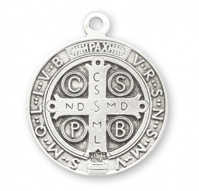 Medium Size 925 Sterling Silver Saint Benedict Pendant Medal Necklace With Chain