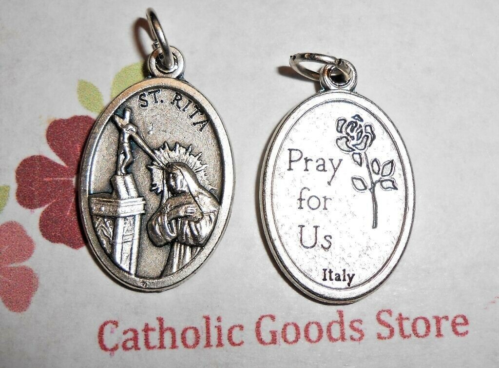 Saint St. Rita / Pray for Us – Oxidized Die Cast Italian 1 inch Medal