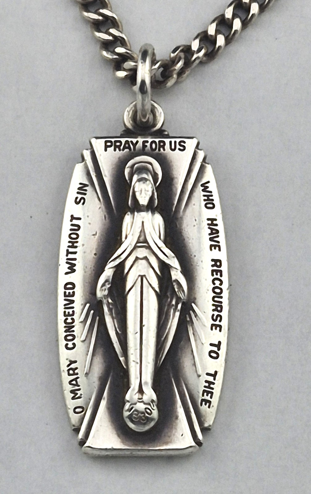 Vintage Holy Mary Creed Sterling Silver Charm Medal Pendant 25″ Chain Necklace