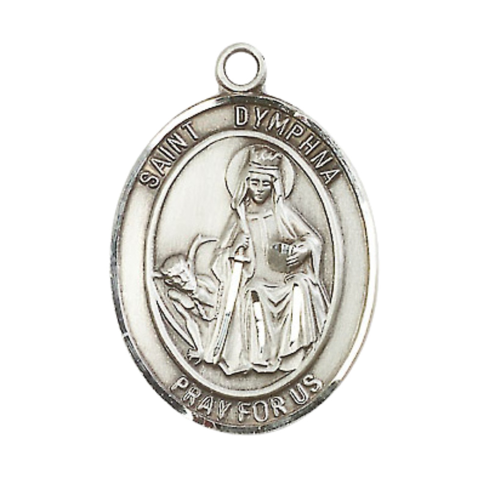 Pewter Saint St Dymphna Religious Medal Pendant Necklace 24″ Chain GiftBox