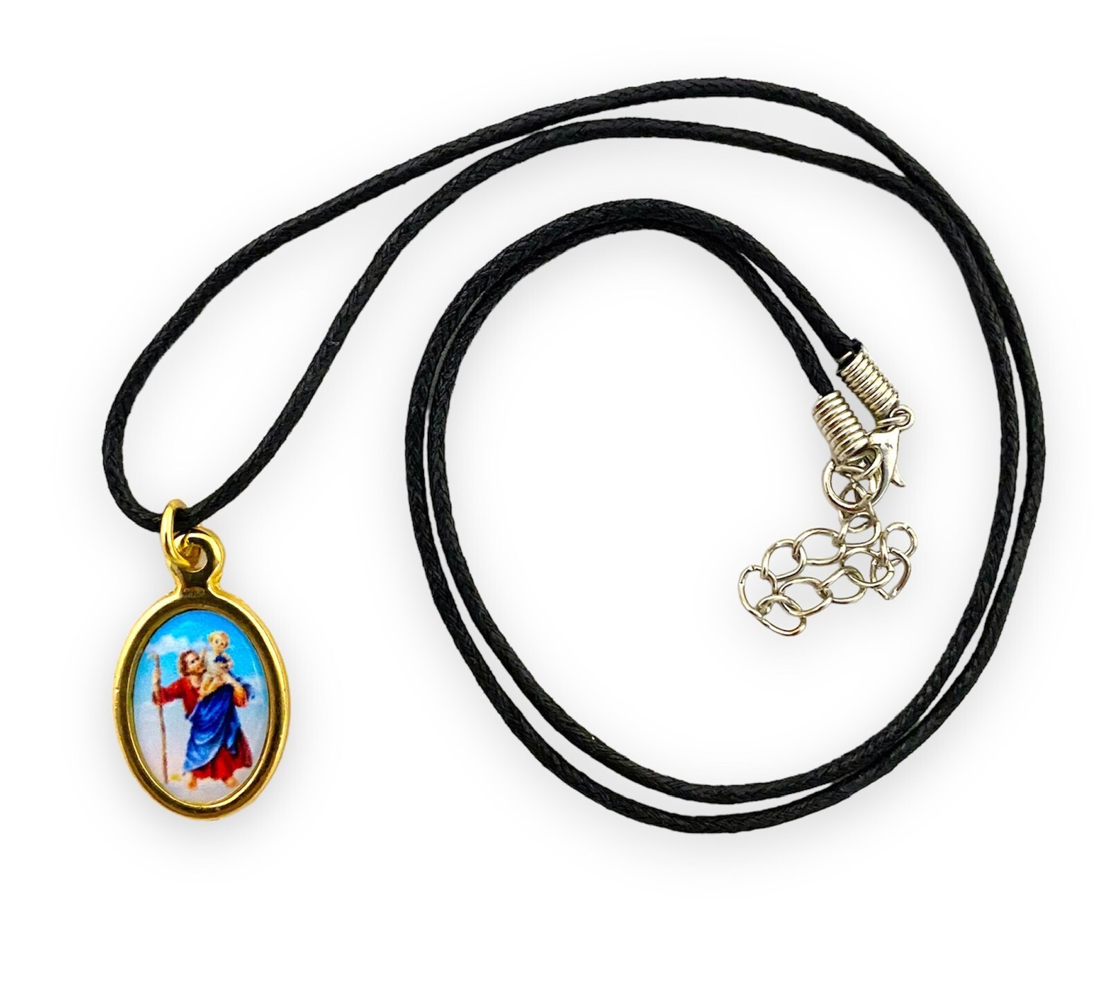 St Christopher Gold Tone Medal Pendant String Necklace San Cristobal Medalla