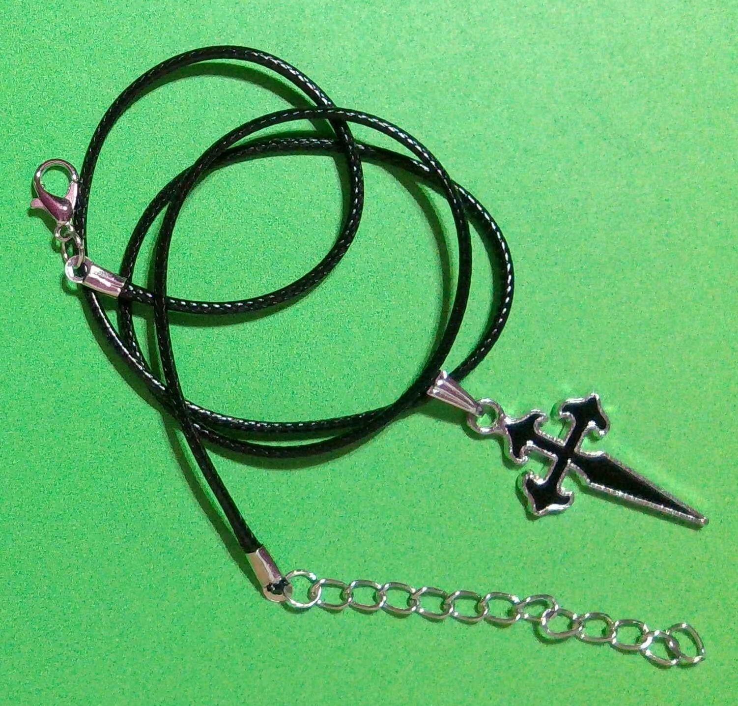 St James Crusader Cross Crucifix Black Silver Chain Necklace BLACK