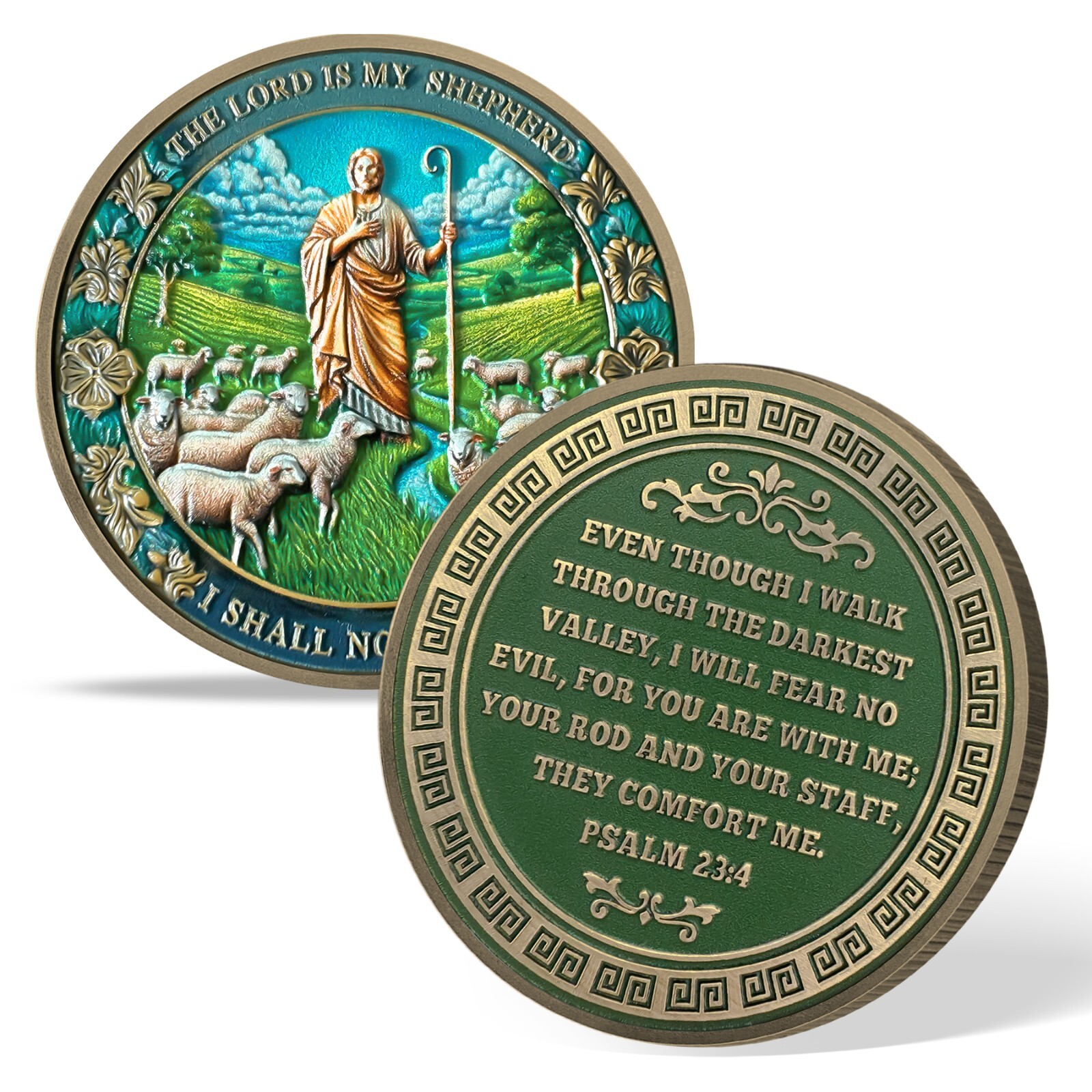 10pcs Christian Challenge Coin The Lord is My Shepherd Psalm 23:4 Verse Coin Set
