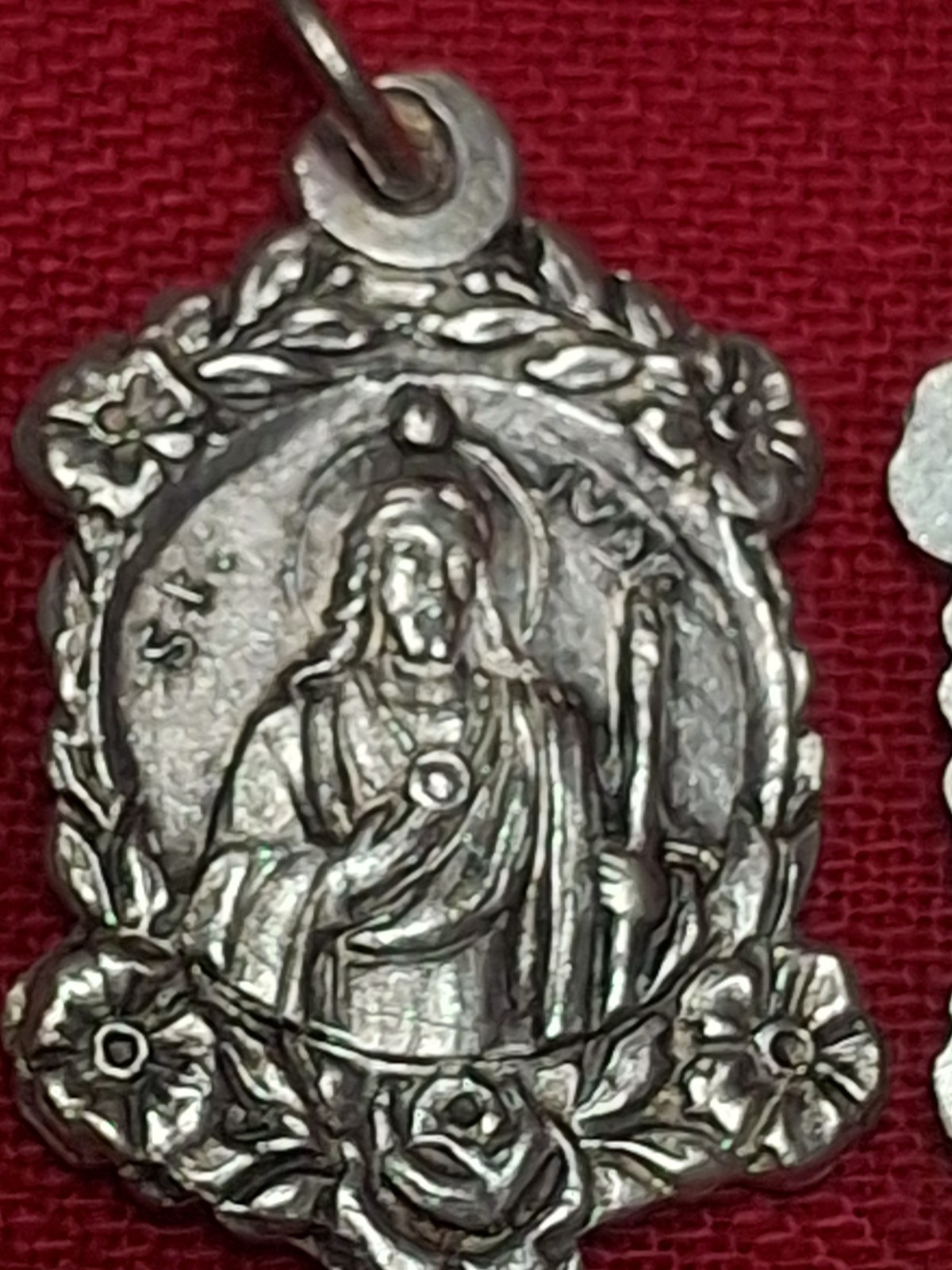 Vintage St JUDE / Heart Of Jesus Medal New Never Used 1960s Rhodium Italy