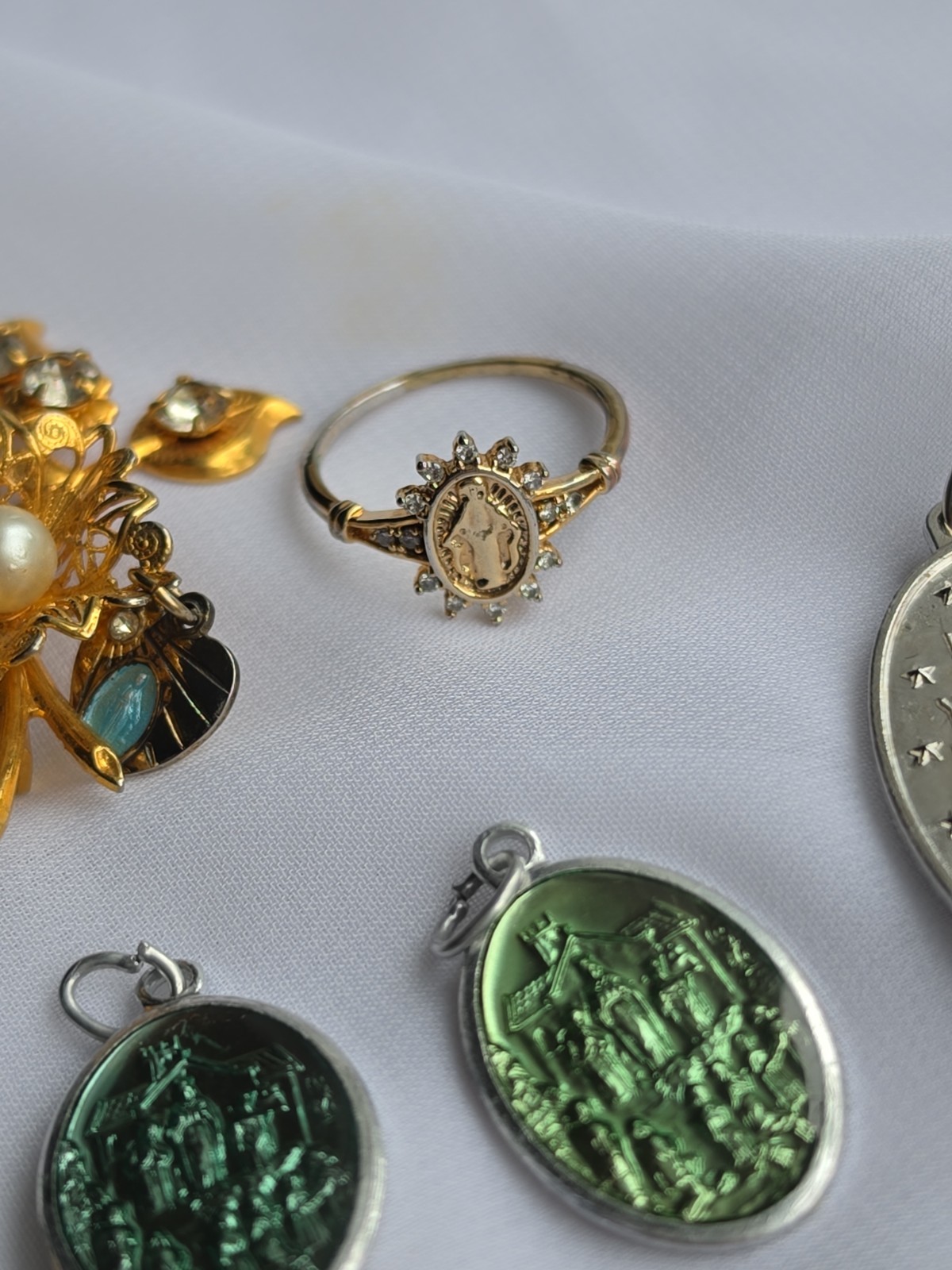 Catholic Religious Medal Lot Of 23, Ring, Brooches