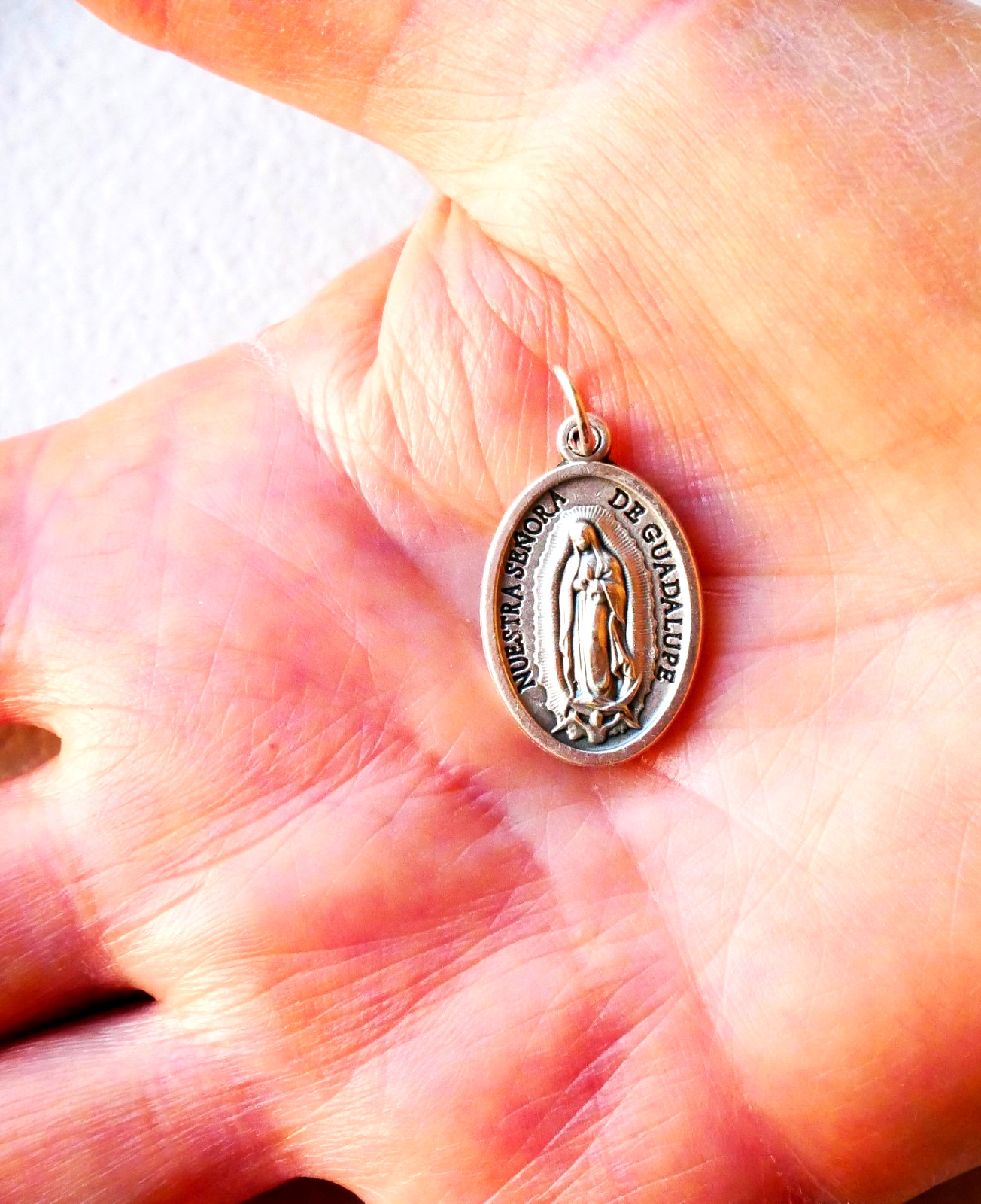 Guadalupe / Juan Diego Silver Tone Medal Pendant 7/8″ x 5/8″
