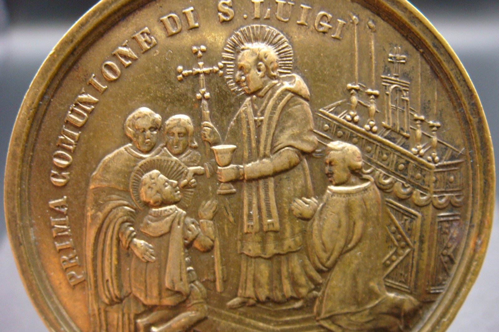 Rare Antique Italian First Holy Communion Commemorative Medal St. Aloysius