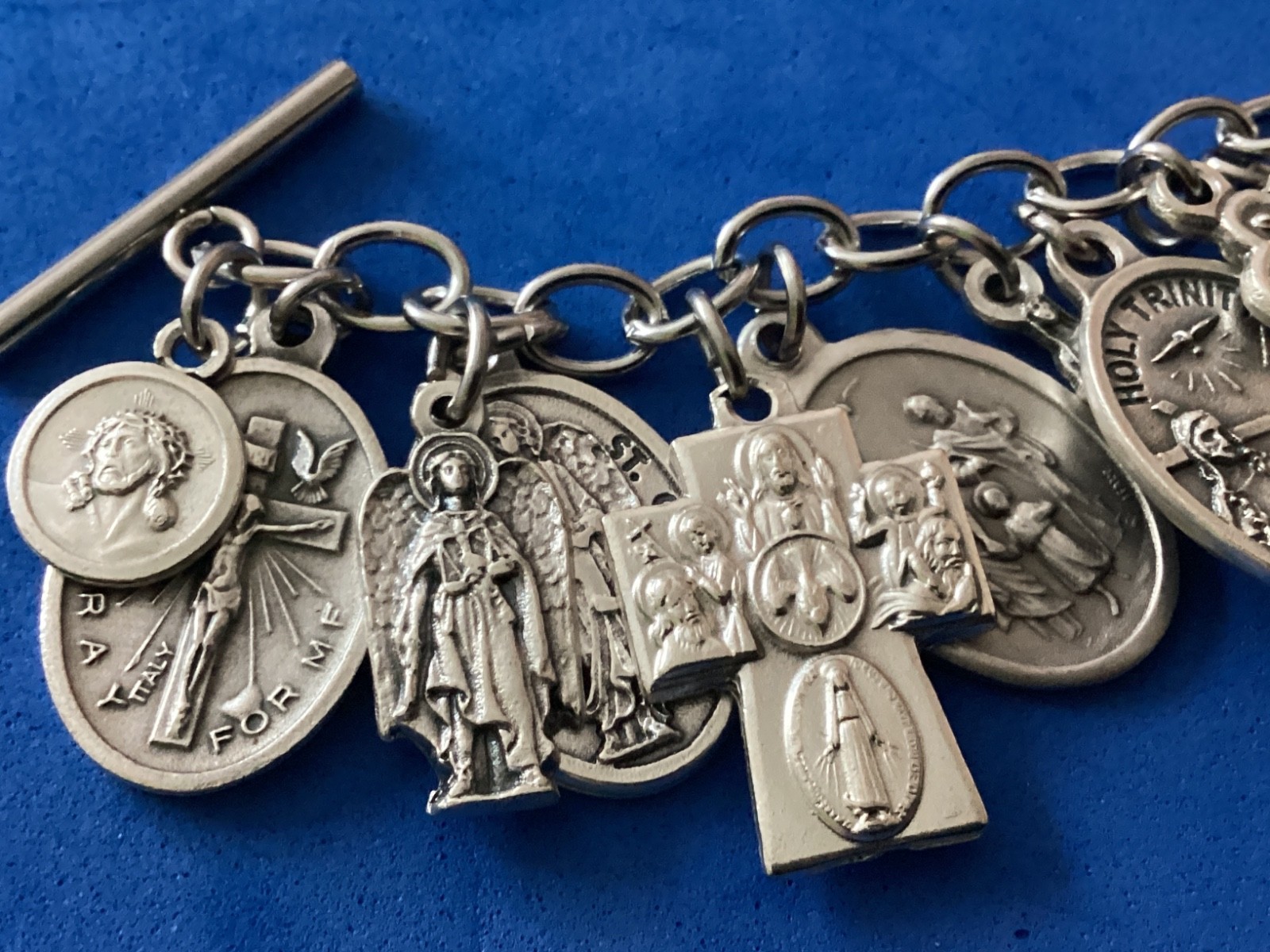 Custom Religious Saint Medal Charm Bracelets Lot Archangels Michael Raphael 7.5”
