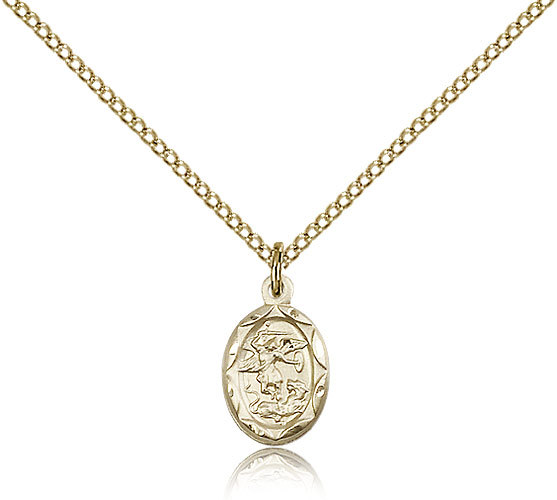 Small Saint Michael Archangel Medal Petite Women Girls Gold Filled Necklace 18