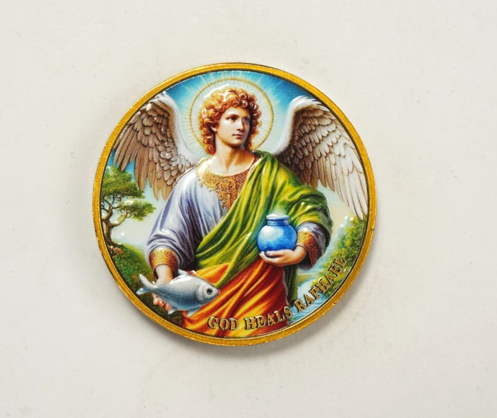 5pcs Archangel Raphael Challenge Coin – God Heals Raphael – Christian Verse Coin