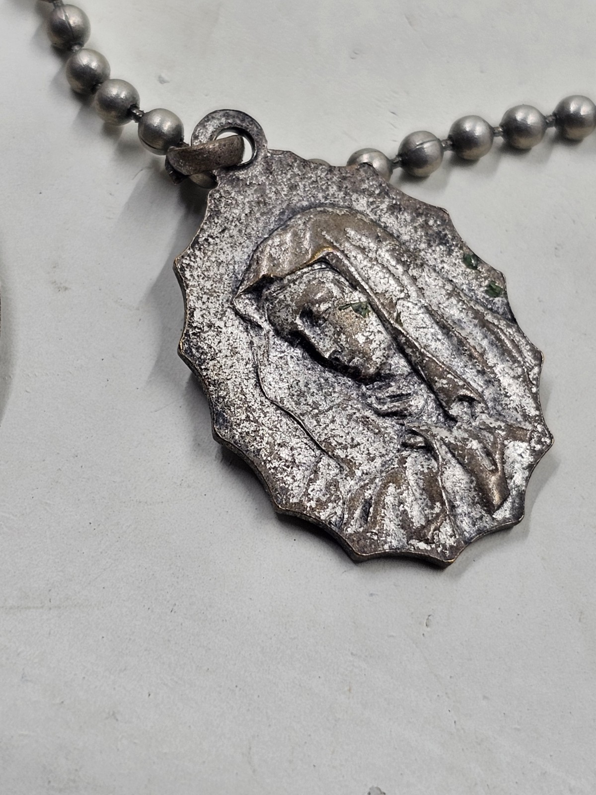 Vintage Catholic Miraculous Medal Crucifix Two Charm Ball Chain Necklace 24in