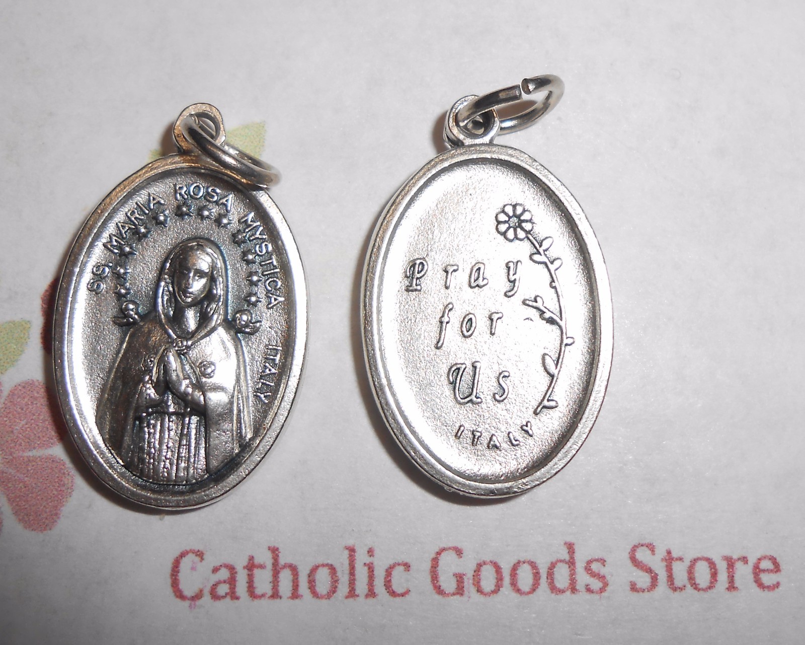 Maria Rosa Mystica – Pray for Us – Italian Silver OX 1 inch Medal