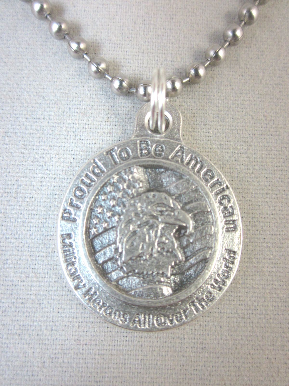 St Christopher / Proud To Be American Medal Italy 24″ Stainless Steel Ball Chain