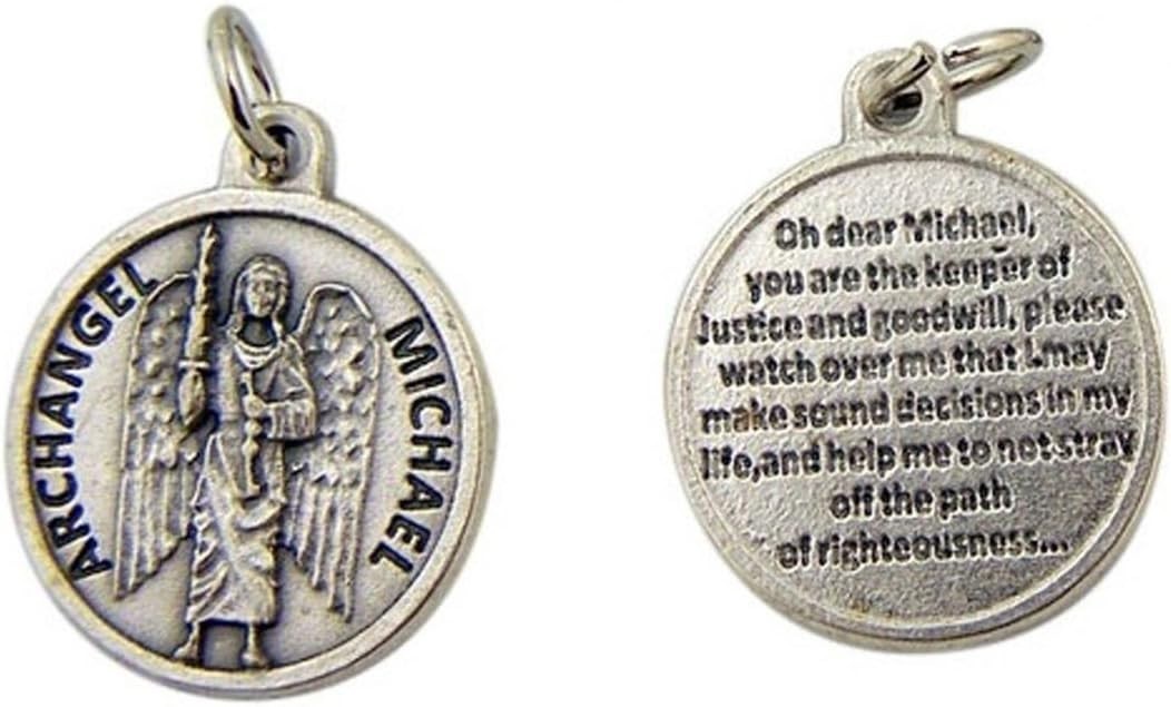 Elegant Silver Catholic Pendant with Saint Michael Design, 3/4 Inch Prayer Medal