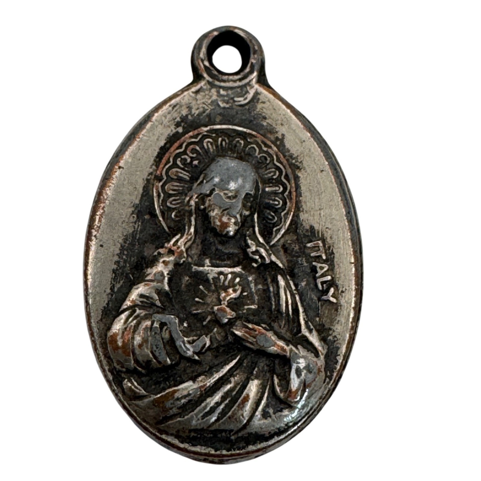 Vintage Sterling Silver 1″ St. Jude Religious Medal Pendant Made in Italy Oval