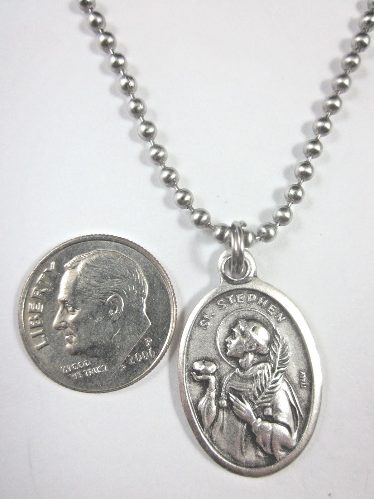 St Stephen Medal Italy Pendant Necklace 24″ Ball Chain Gift Box & Prayer Card