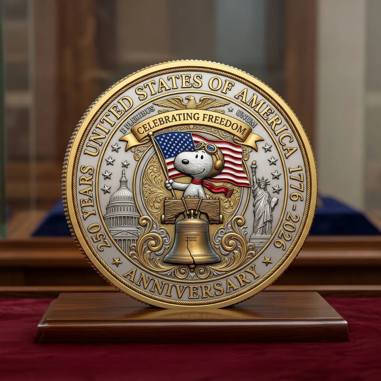 America 250th Anniversary Coin Peanuts Snoopy Celebrating Freedom 1776-2026 Meda