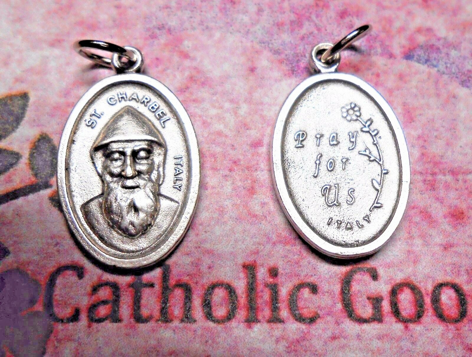 Saint St. Charbel – Pray for Us on back – Italian 1 inch Silver Tone Medal