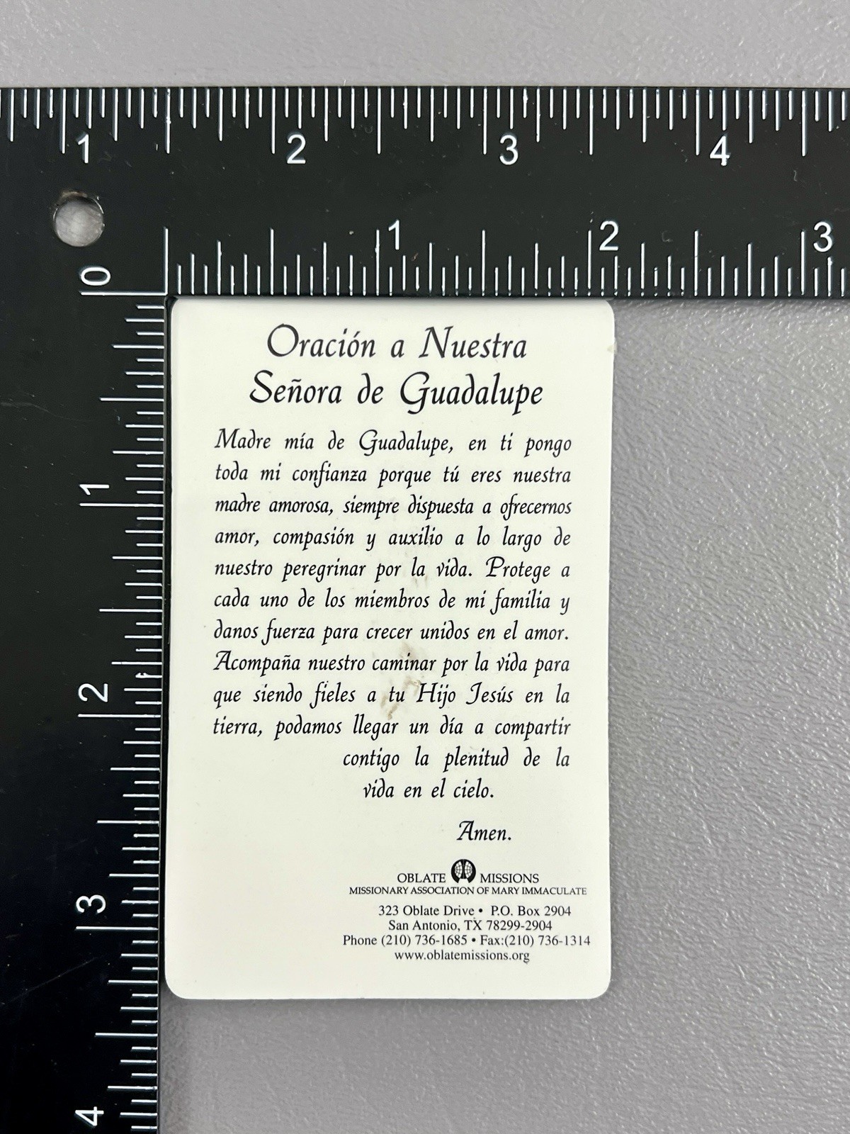 Nuestra Señora de Guadalupe Prayer Card with Medal Catholic Spanish Holy Card