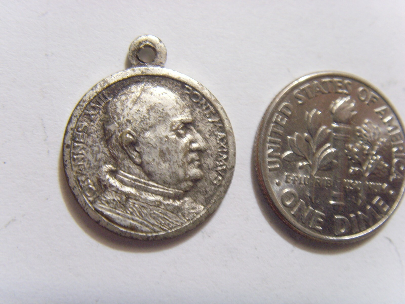 1950s Antique catholic pope Johann XXIII religious Saint Mary pendant 52062