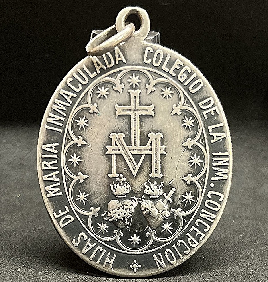 Spain 1900 antique exquisite Miraculous Virgin & Cherubs silver 900 17 grams OMG