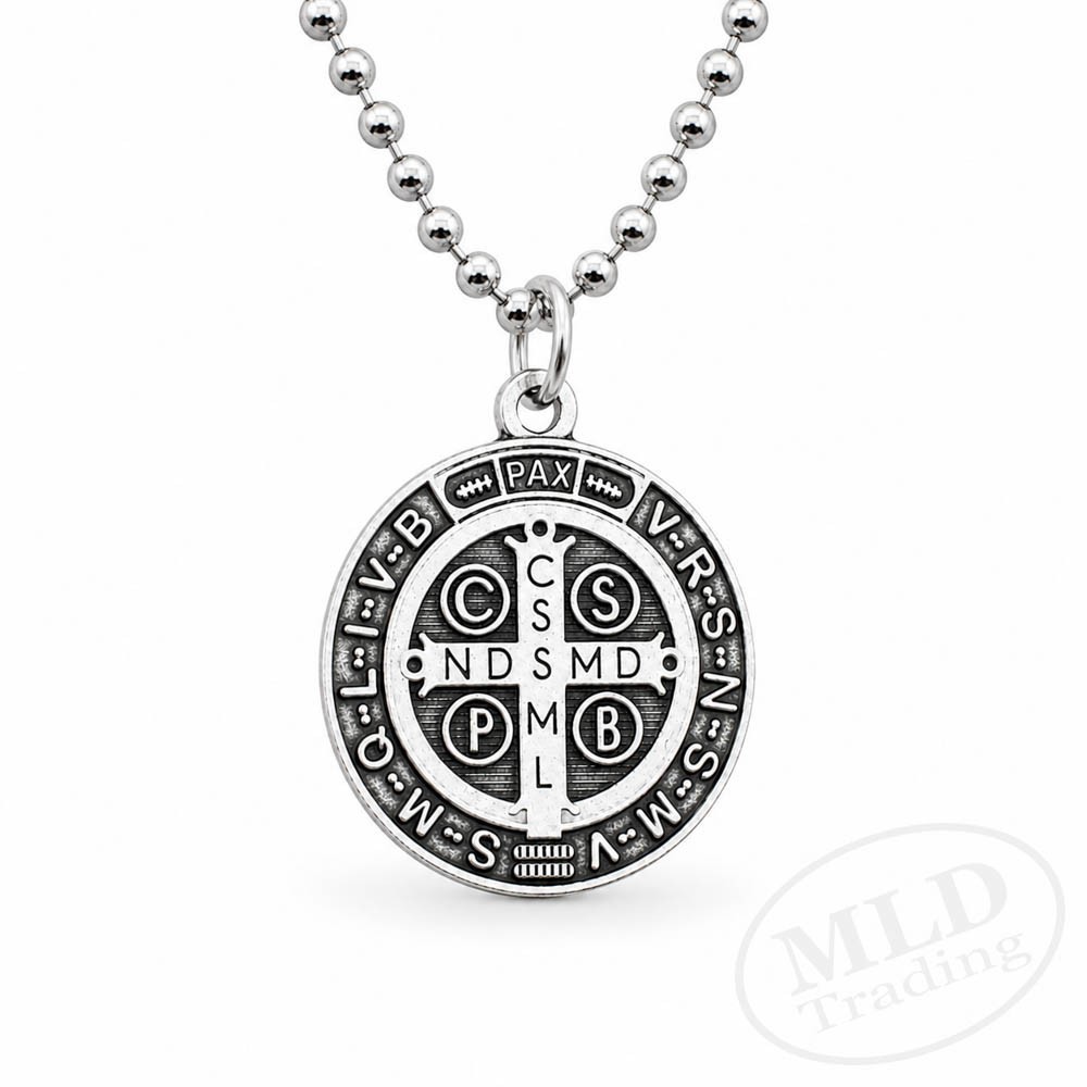 Made in Italy Saint St Benedict Medal Necklace 1″ Catholic Zinc Alloy Pendant