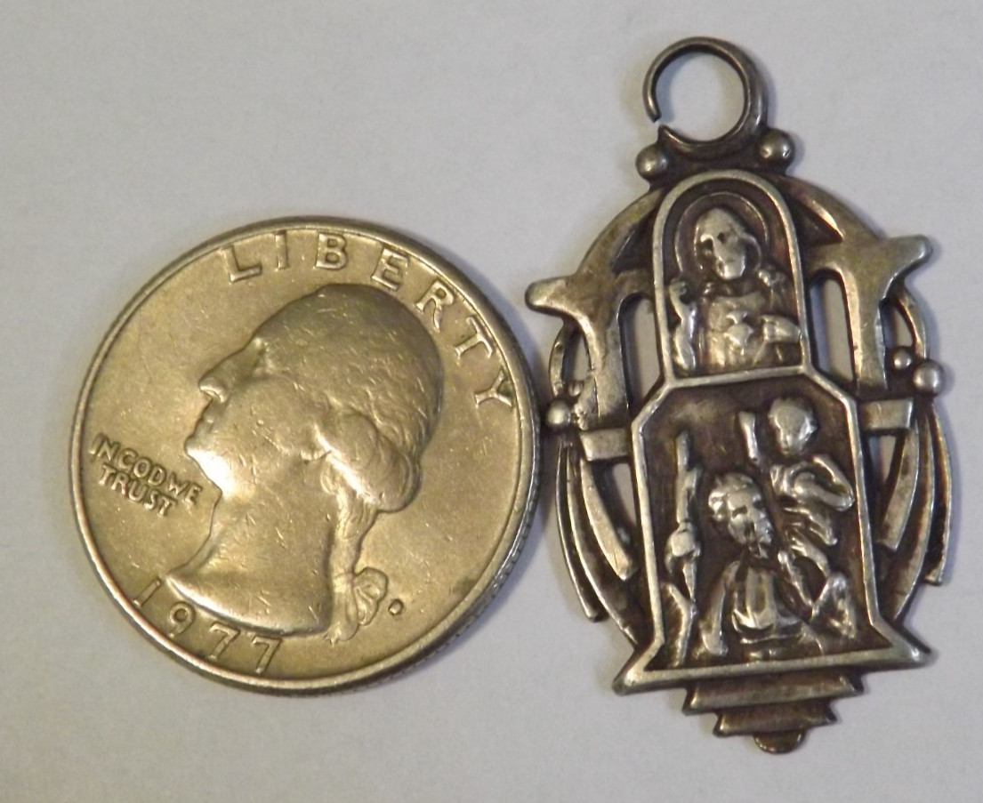 Open bail Sterling Jesus OL Mt Carmel St Saint Christopher scapular ornate medal