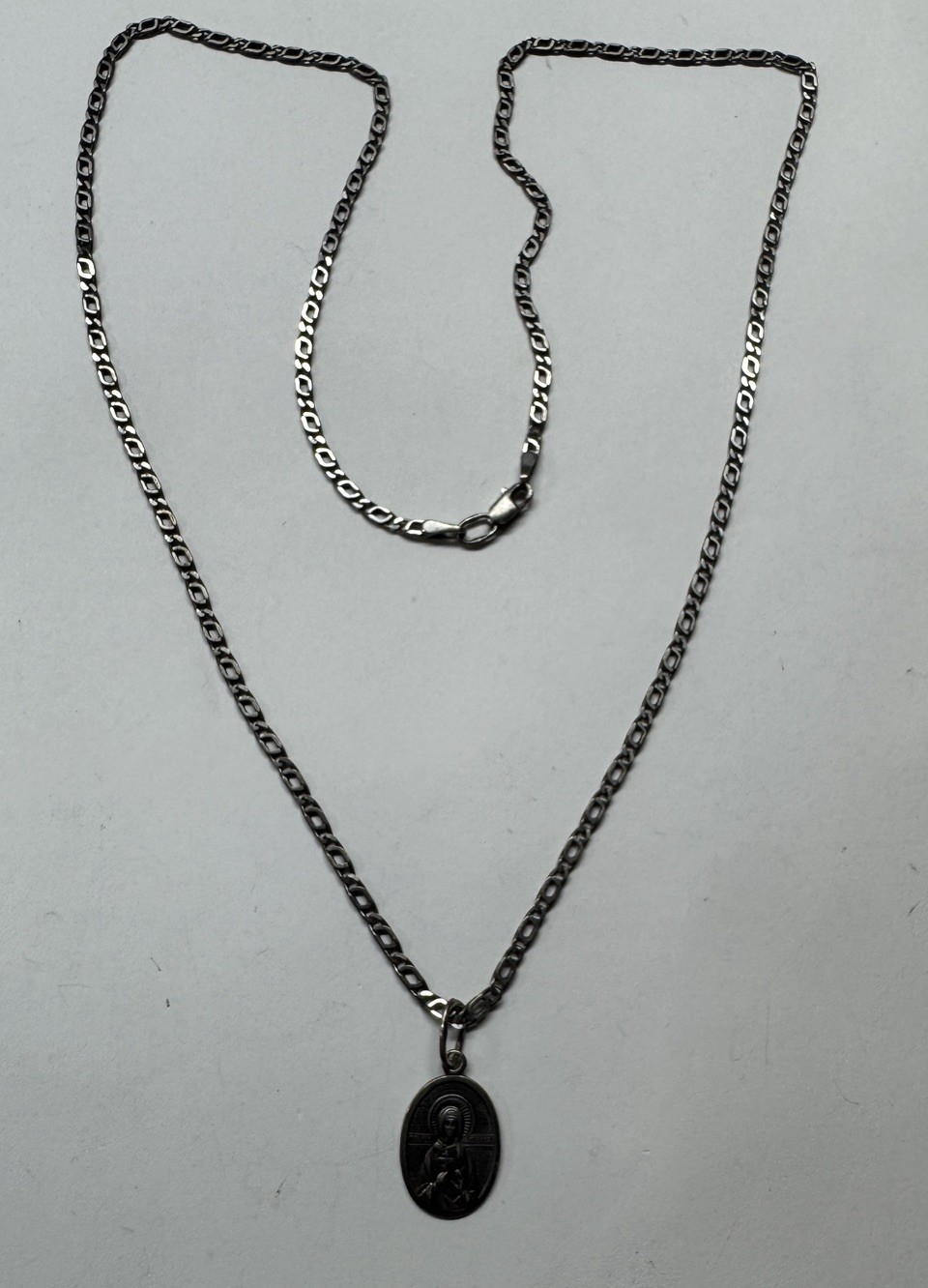 Sterling Silver Orthodox Virgin Mary Pendant with Chain 8.25g