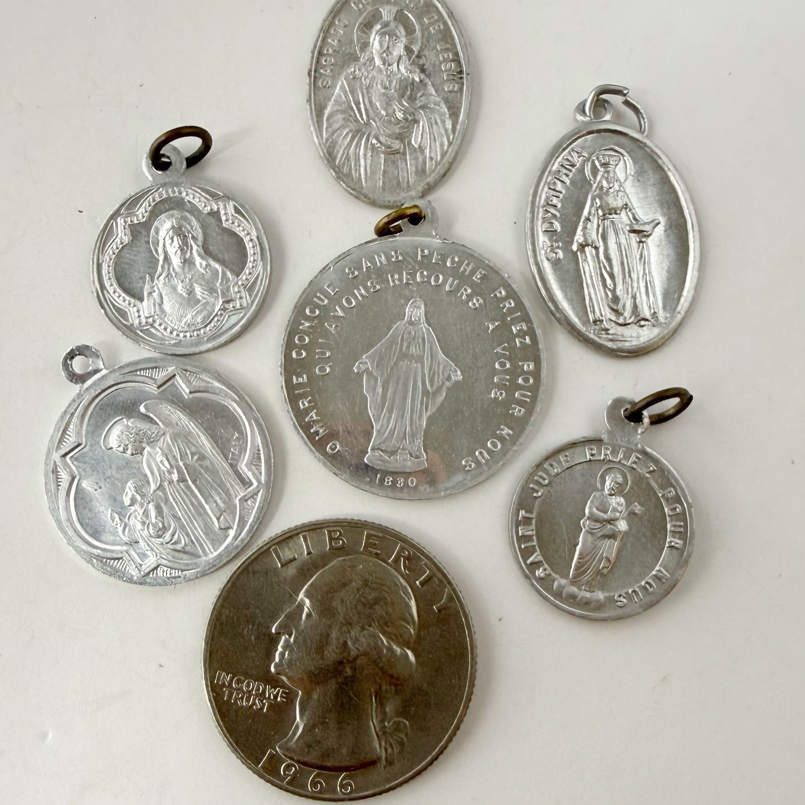 Vintage Lot of 6 Religious Medals Charms Jesus Virgin Mary St. Jude St. Dymphna