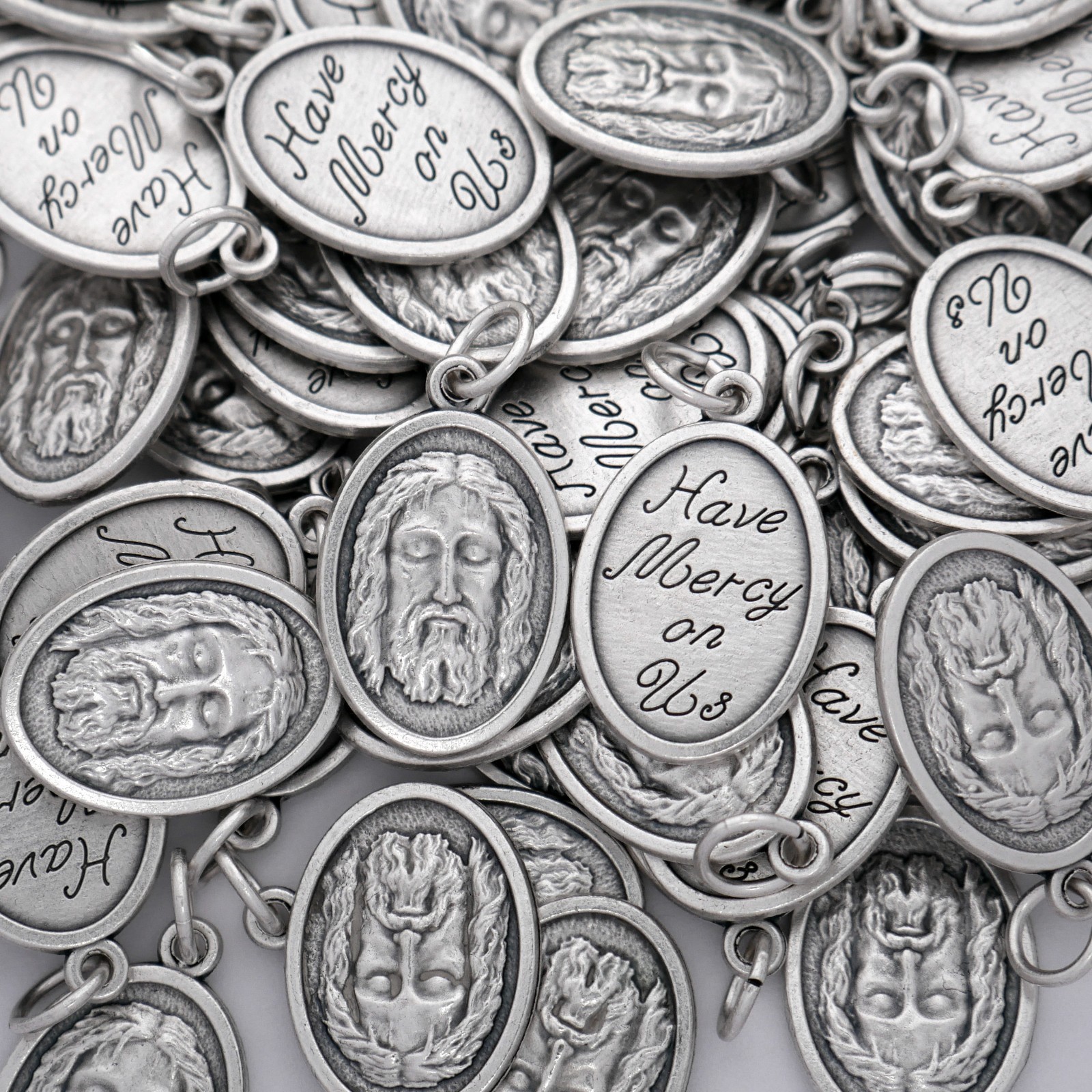 100 Holy Face Medals — Oval Silver-Plated Bulk Medals Made in Italy — Catholic