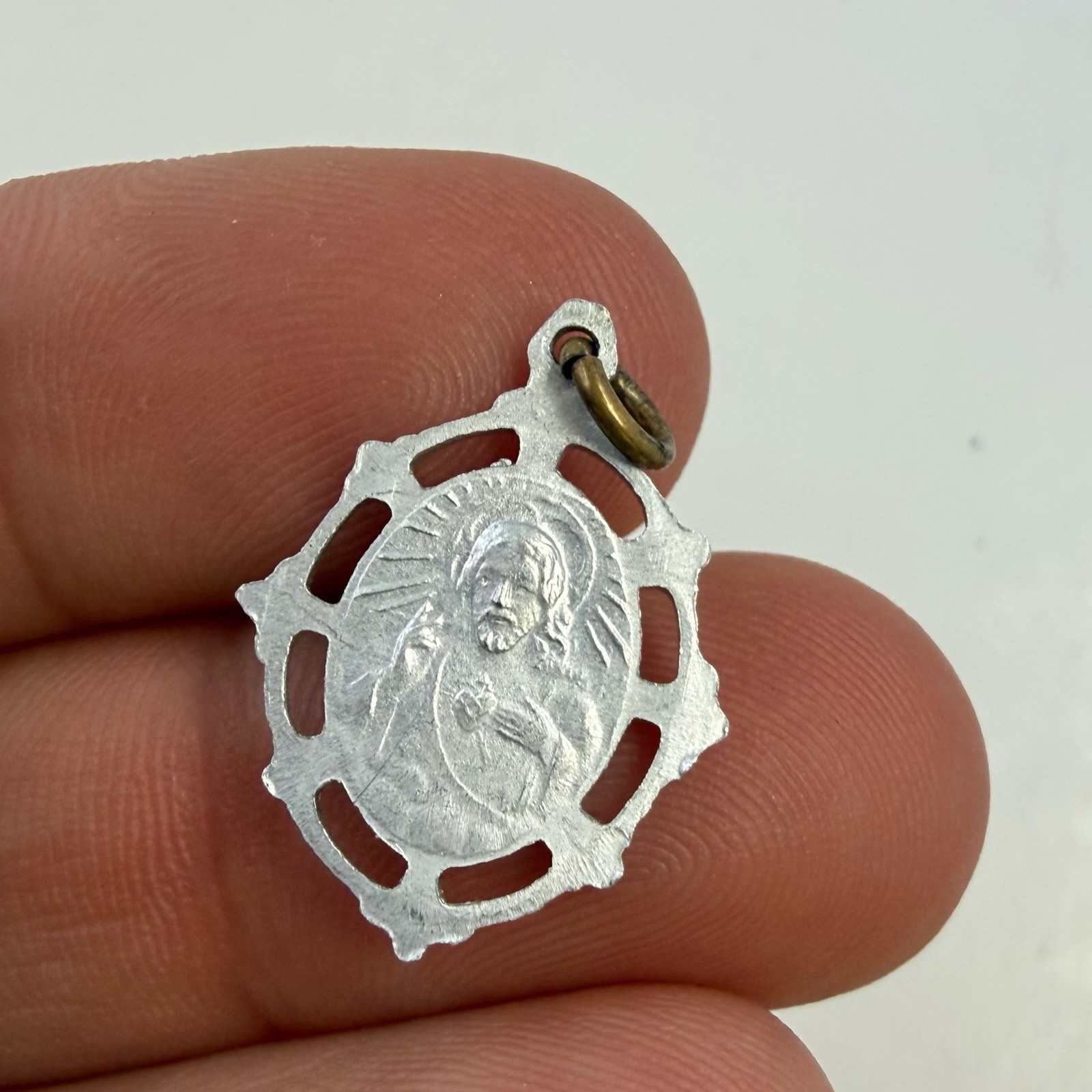 Vintage Saint Therese of Lisieux Pink Enamel Silvertone Medal Charm Pendant
