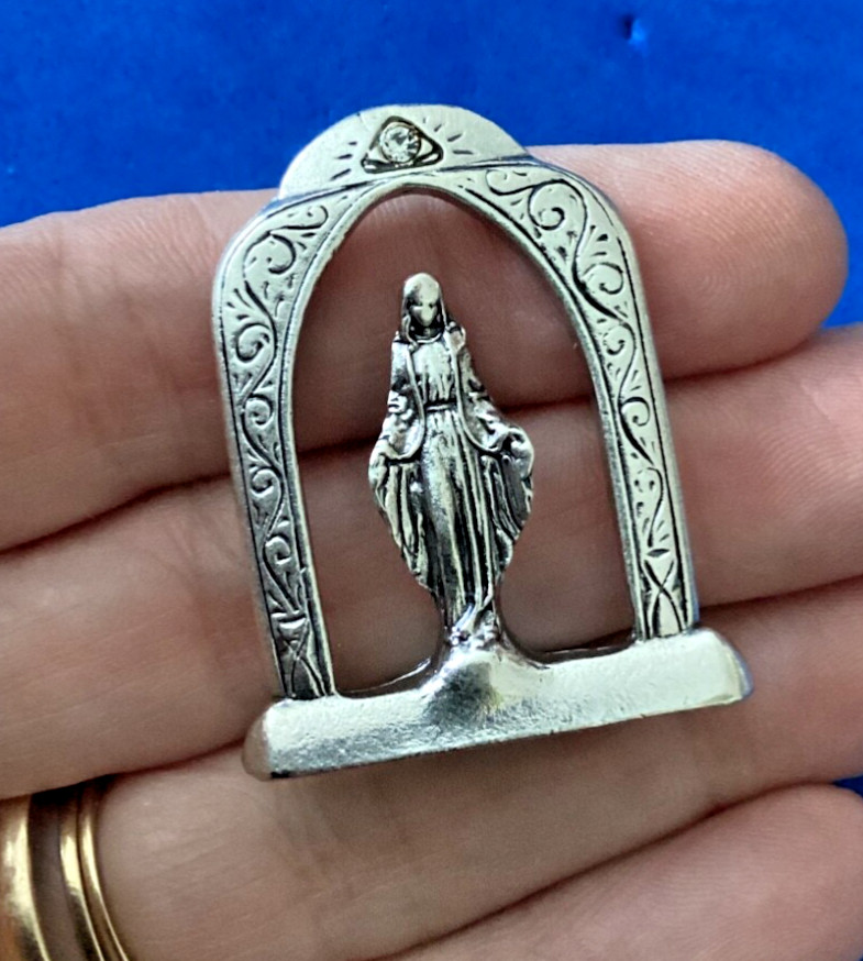 Our Lady of Grace Miraculous Silver Metal Saint Table Top Icon 2-5/8”