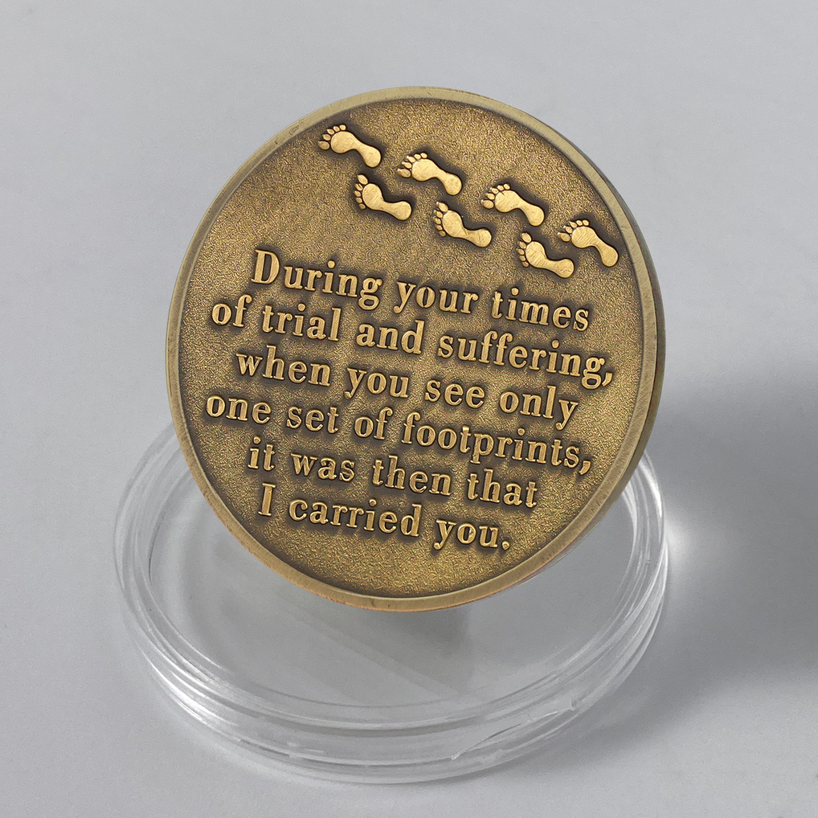 5pcs Inspirational Christian Coin Footprint In The Sand Matthew 11:28 Verse Coin