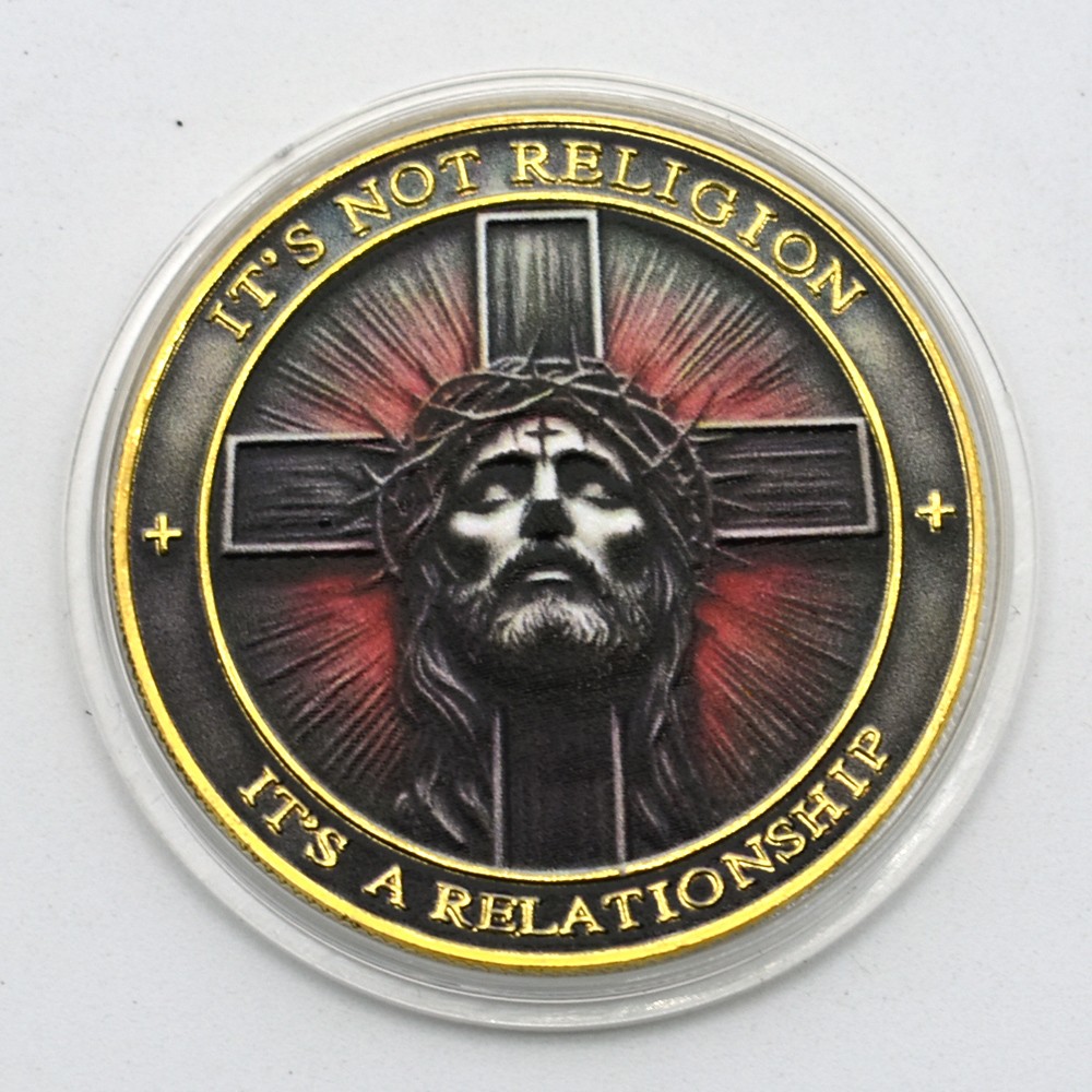 Jesus Christ Cross Coin “It’s Not Religion, It’s A Relationship” Golden Medal