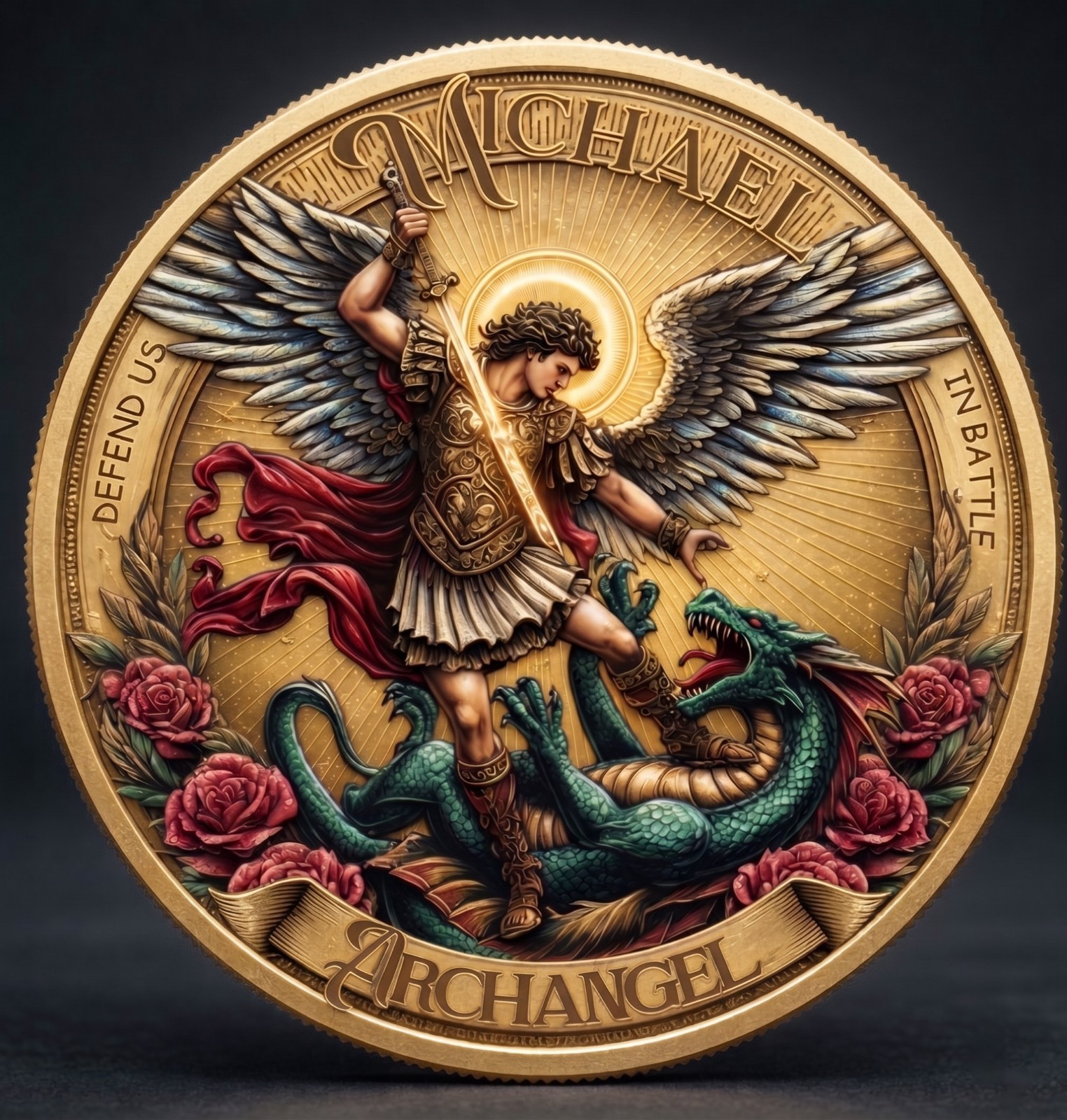 St. Michael Archangel Coin Defend Us In Battle Saint Michael Gold Challenge Coin