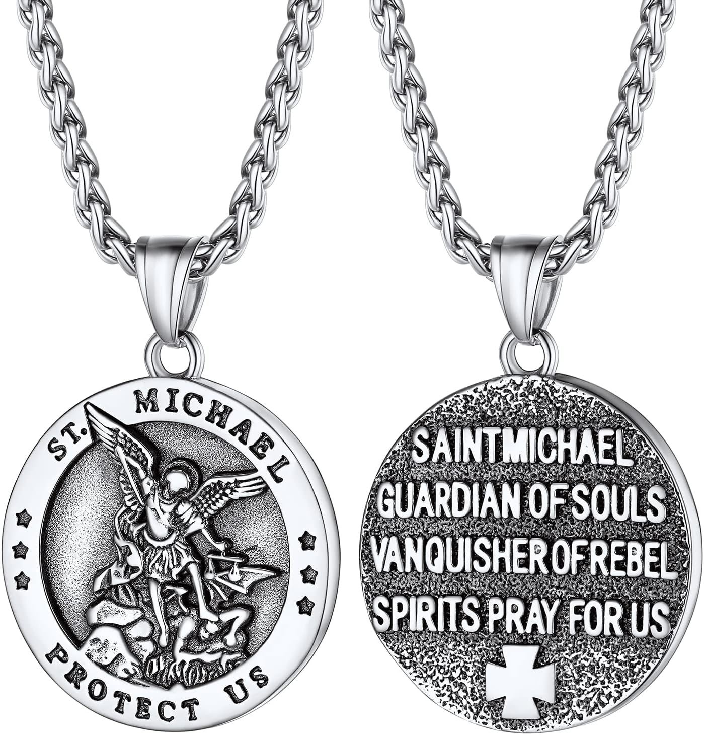 Elegant Saint Michael Medal Necklace for Men – 316L Steel, Adjustable 22-24″