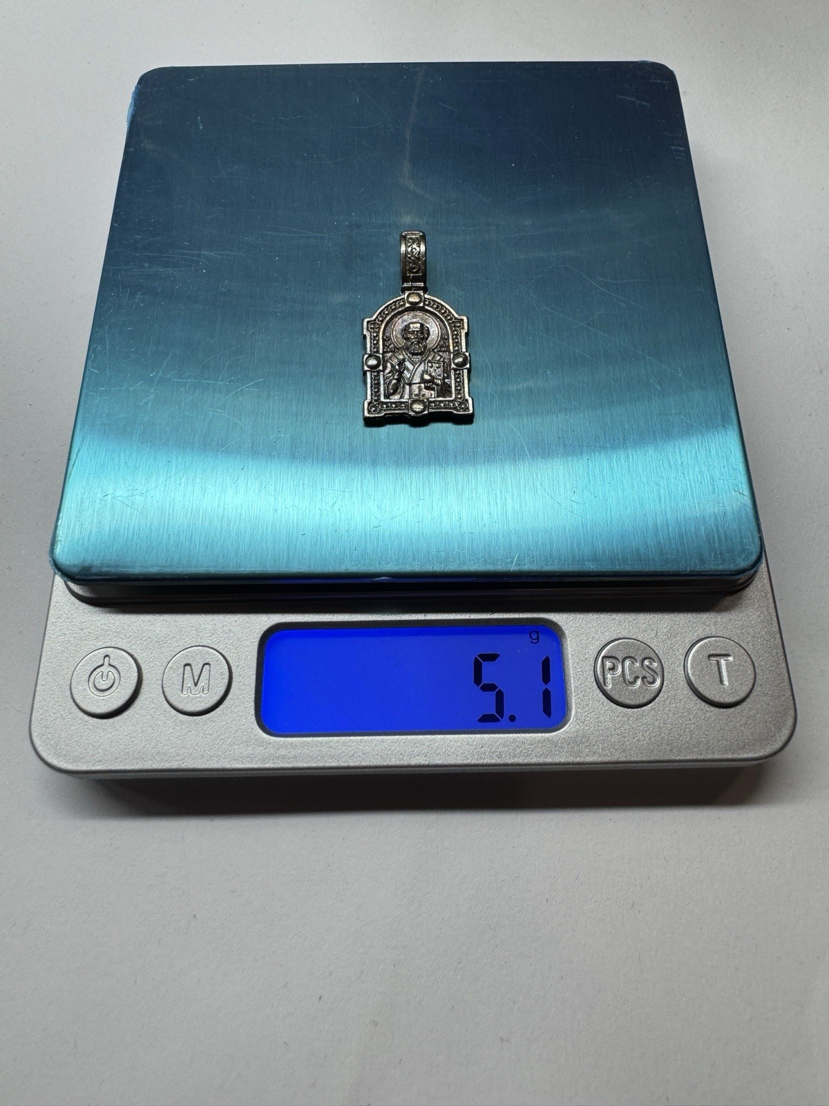 Orthodox Saint Nicholas Medal Silver 925 Christian Amulet Prayer Pendant 5.1g
