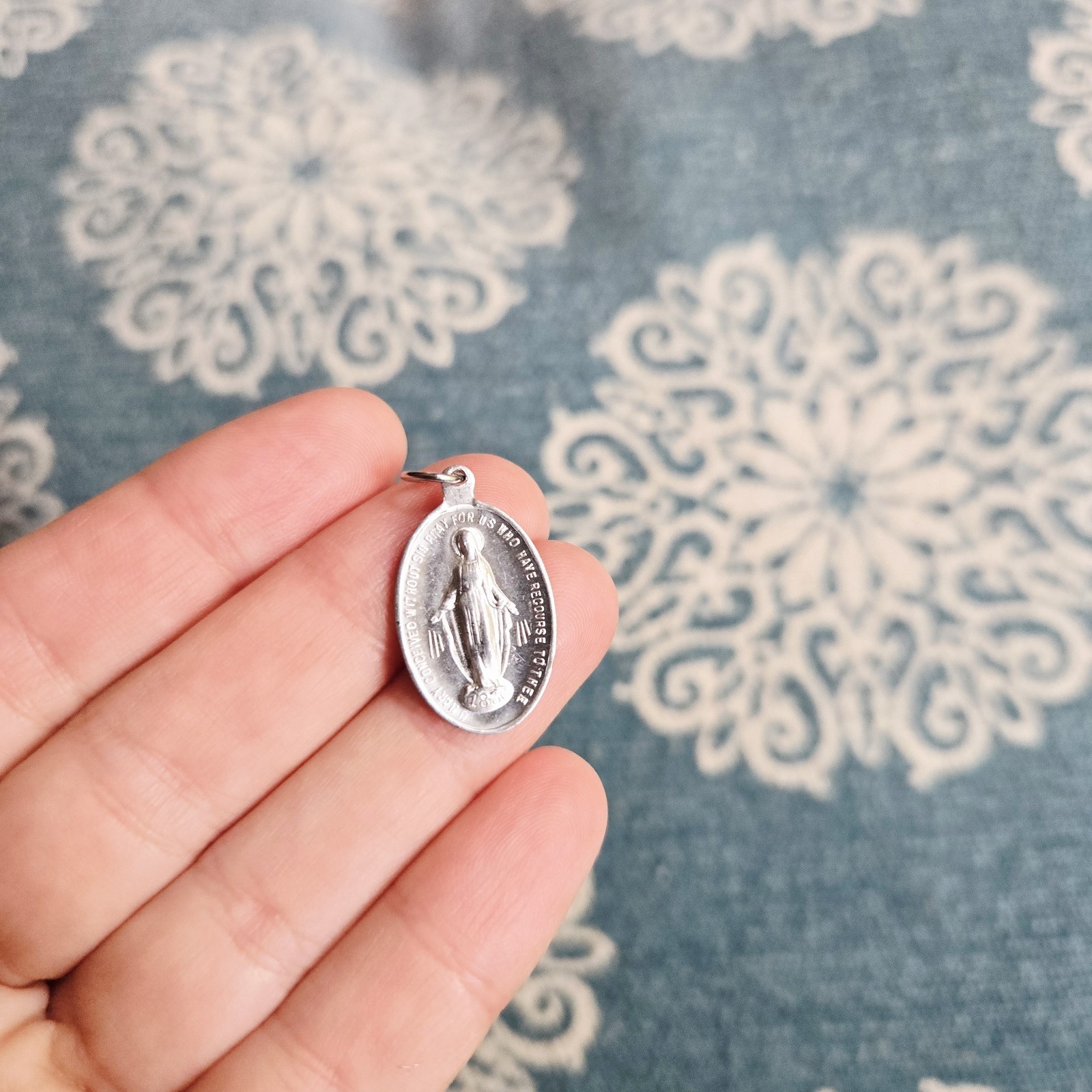 Vintage Dainty Classic Silver Miraculous Medal Virgin Mary Medallion Pendant