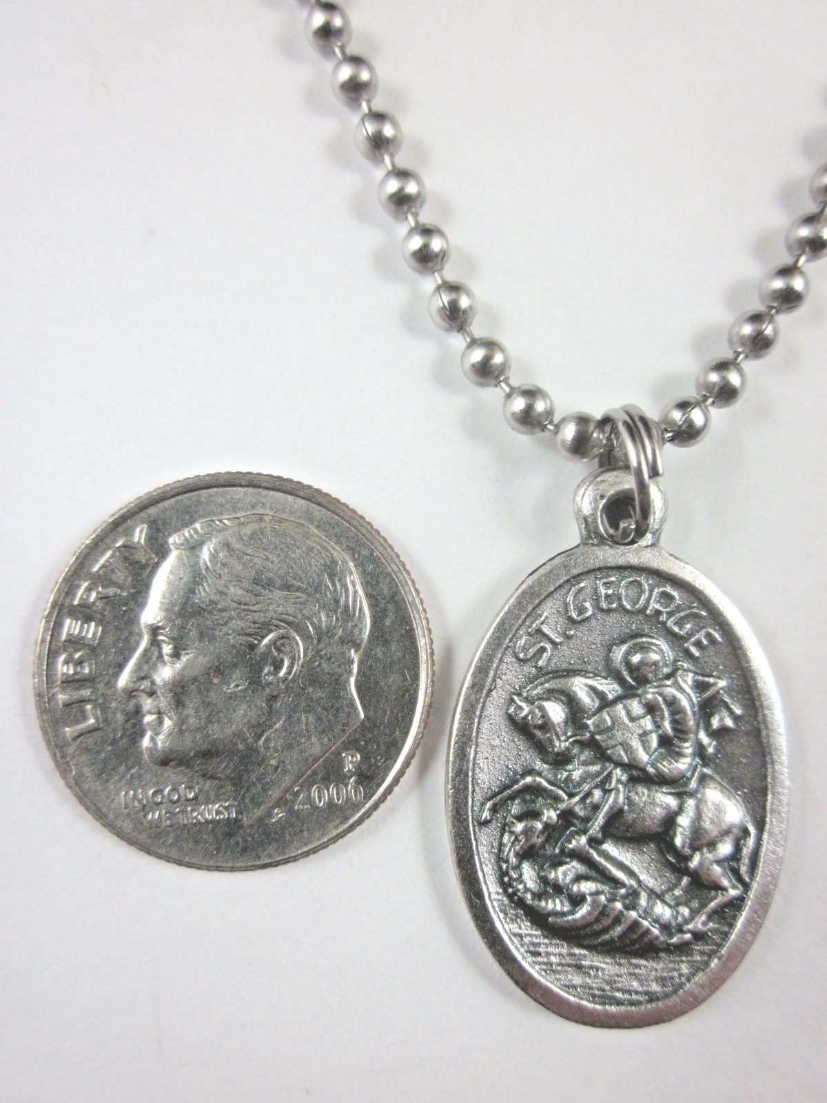 St George Medal Italy Pendant Necklace 24″ Ball Chain Gift Box & Prayer Card