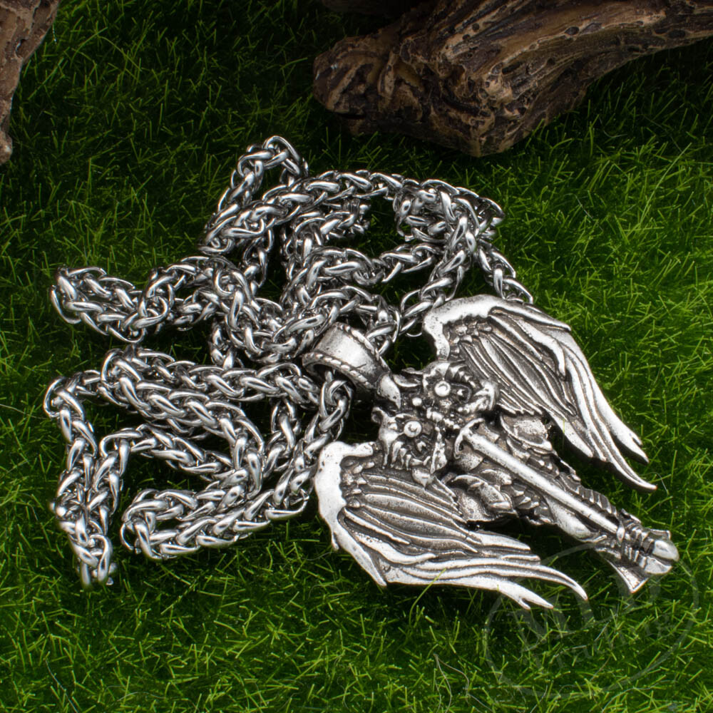 Saint St Michael Archangel Wings Cross Pendant Necklace & Stainless Steel Chain