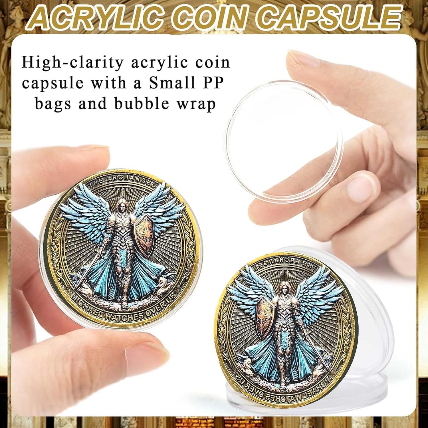 Archangel Michael Challenge Coin with Psalm 91:10-11 – Inspirational Religious C