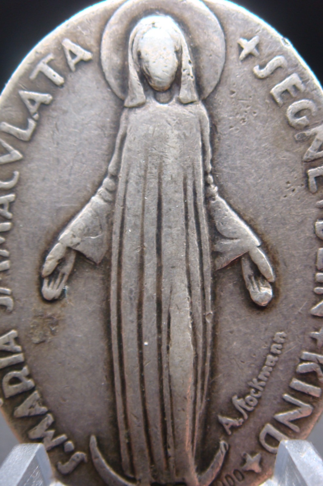 Vintage Swiss 900 Silver Religious Medal Sacred Heart Virgin Mary A Stockmann