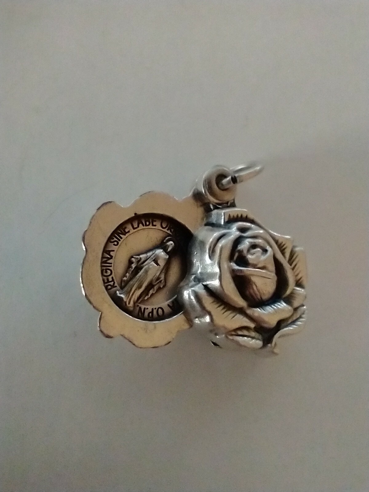 Catholic Miraculous Medal Mary Silver Tone Locket Small Religious Medal, Italy