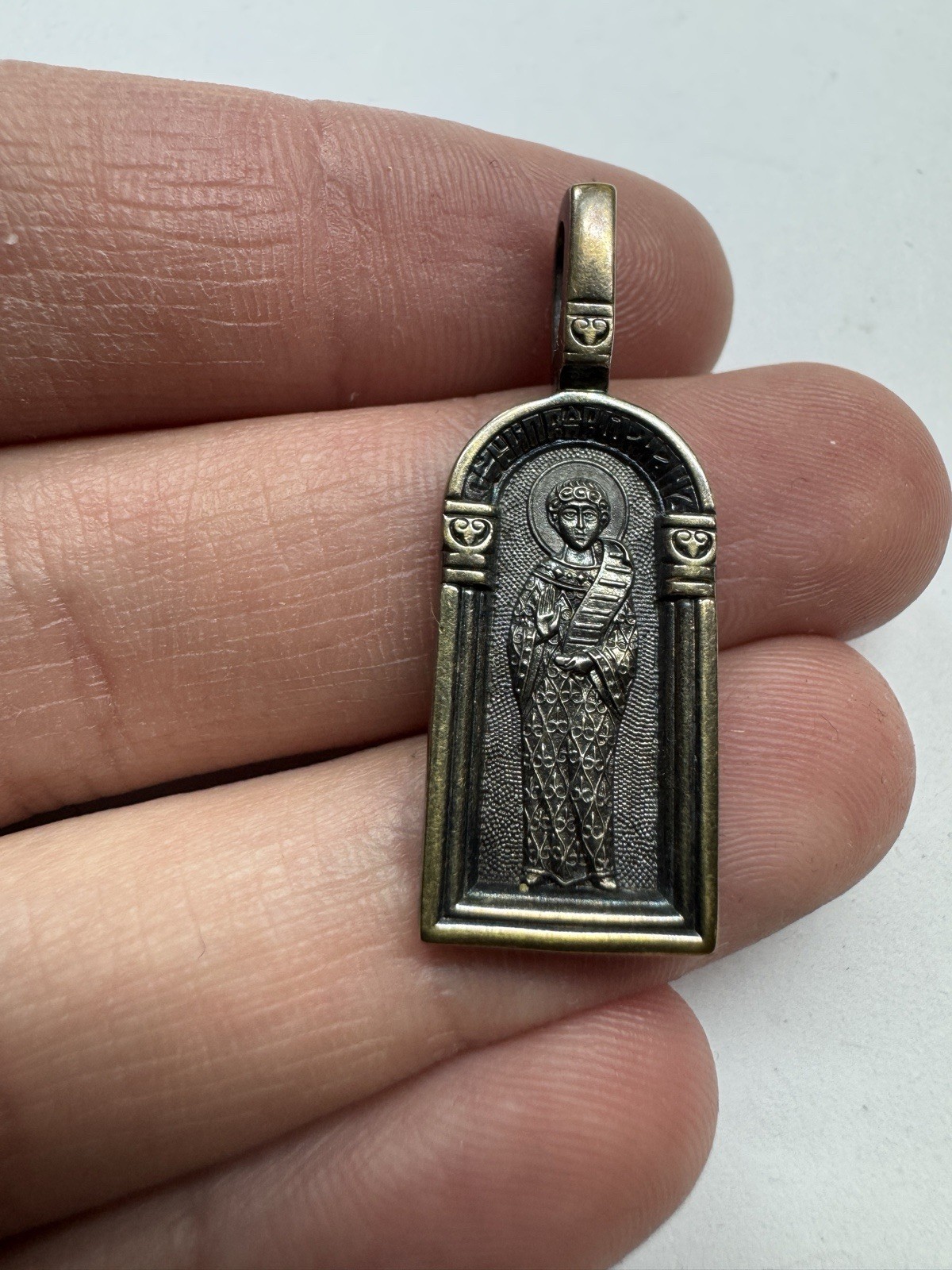 Orthodox Pendant Saint Romanos the Melodist & Guardian Angel 925 Silver 5.91g